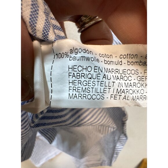 Zara Womens Shirt Blouse Button Down Sz S White Blue Striped Balloon Half Sleeve - Picture 4 of 10